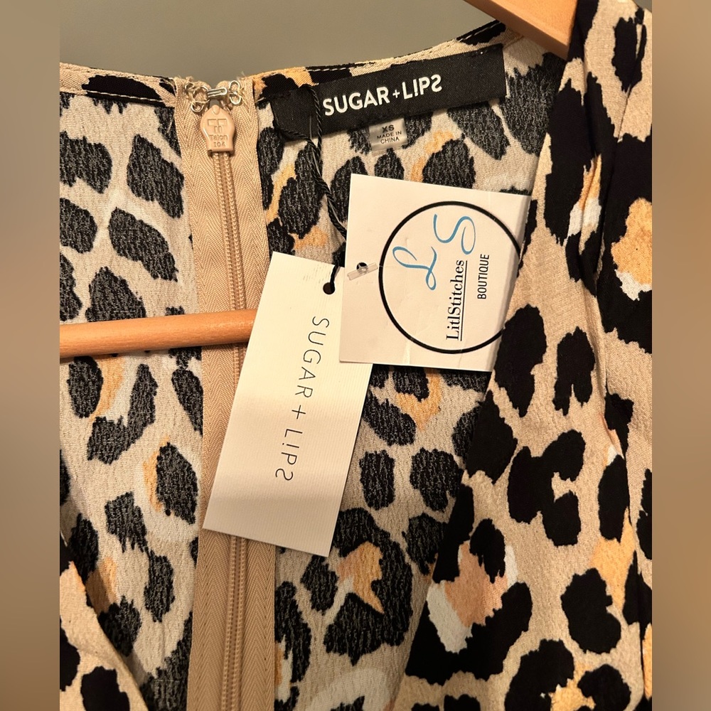 NWT Sugar+Lips kimono sleeve faux wrap leopard print blouse size XS - Picture 4 of 7